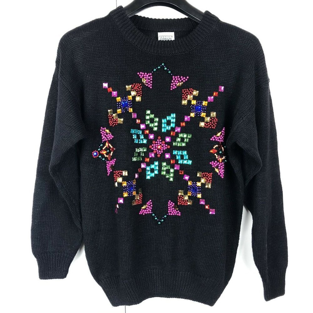 VINTAGE 90s FASHION FORMULA Black Sweater M